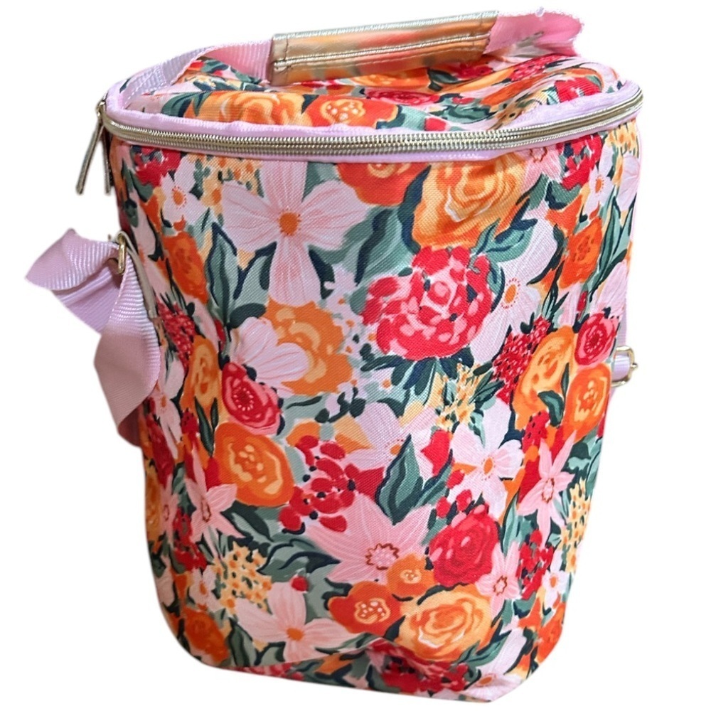 Cooler Pink and Orange Floral bag with Zipper Closure